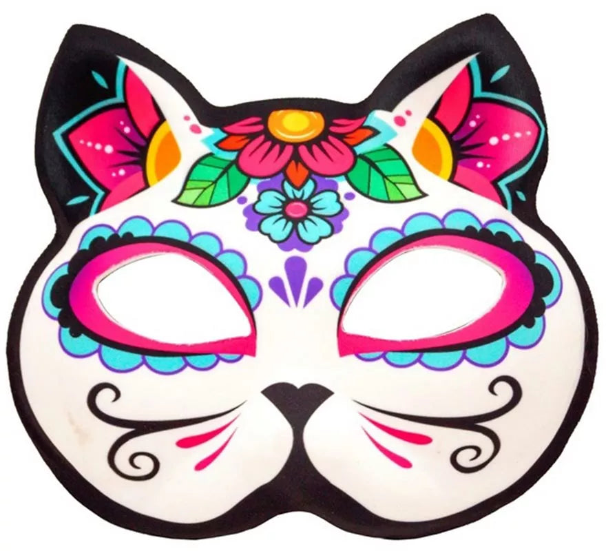 Translation missing: fr.Máscara de Gato Catrina Día de Los Muertos sin Barbilla