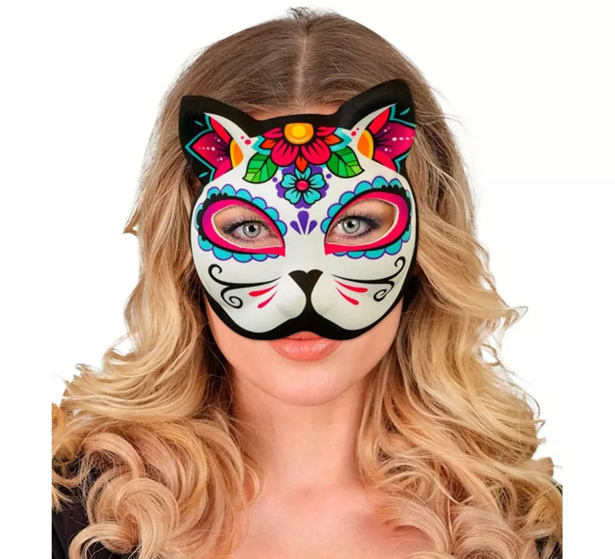 Translation missing: fr.Máscara de Gato Catrina Día de Los Muertos sin Barbilla