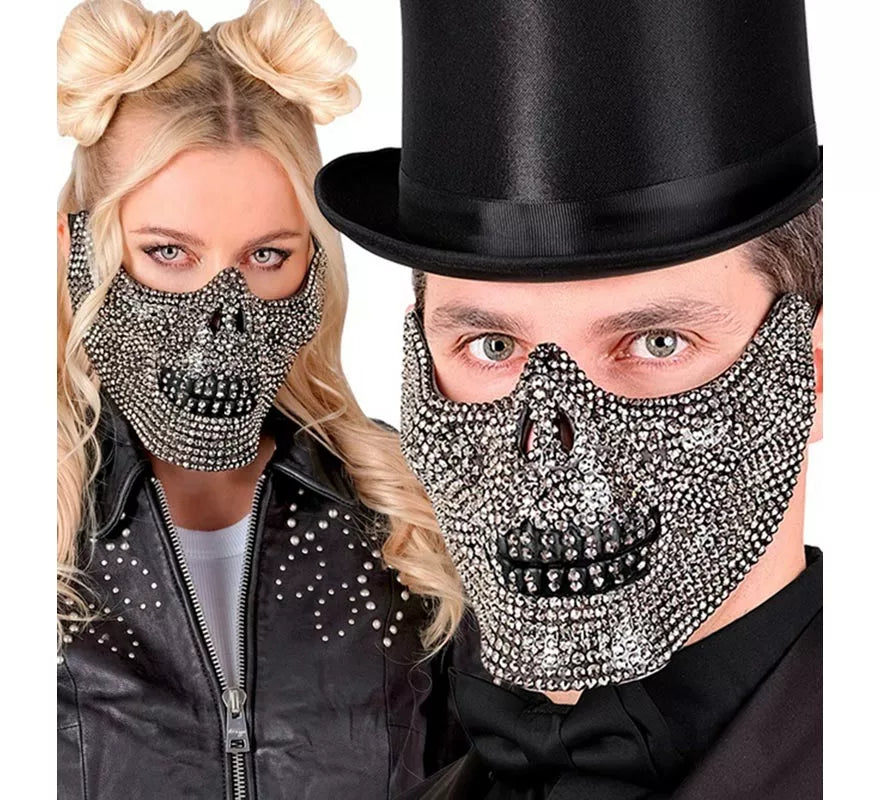 Translation missing: fr.Máscara de Media Cara de Calavera con Strass