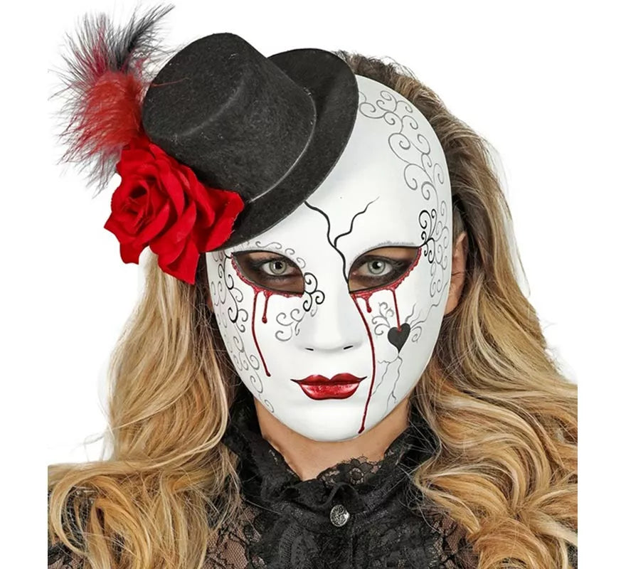 Máscara de Mujer Sangrante con Sombrero Comedia del Arte