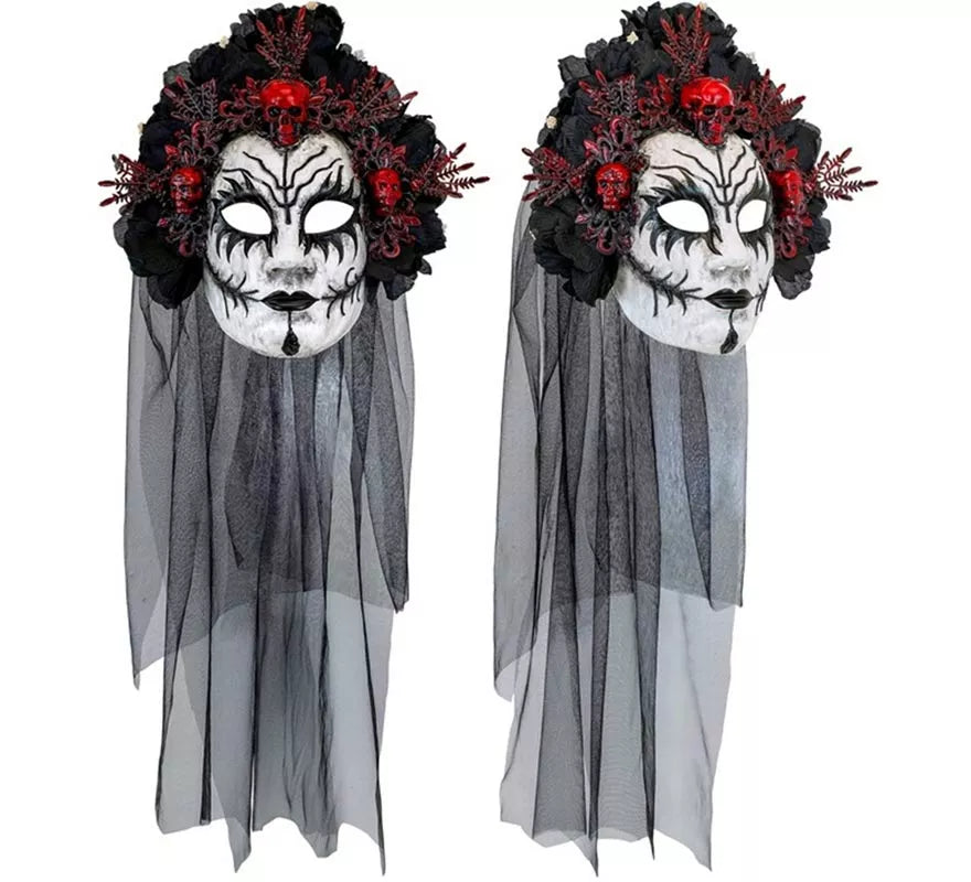 Translation missing: fr.Máscara de Reina de La Muerte con Rosas negras y Velo
