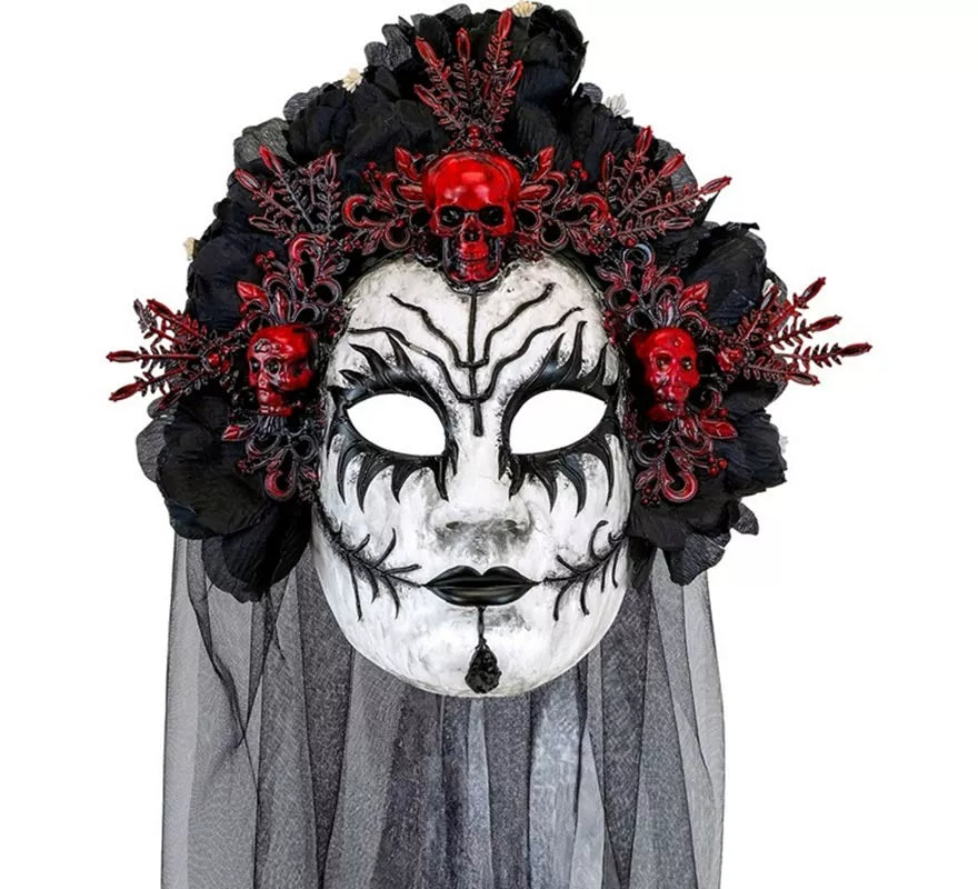 Translation missing: fr.Máscara de Reina de La Muerte con Rosas negras y Velo