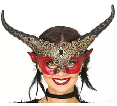 Demi-Masque Démon Rouge avec Cornes