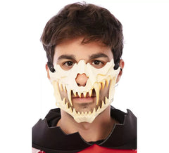 Demi-masque squelette adulte avec crocs mesurant 14x16,5 cm