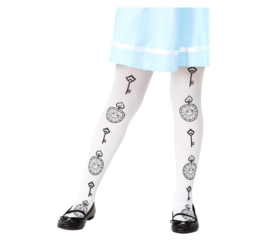 Translation missing: fr.Medias de Alicia en el País de las Maravillas con Estampado de Reloj, de 6 a 12 años