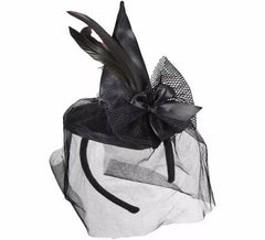 Mini chapeau de sorcière avec plumes et voile