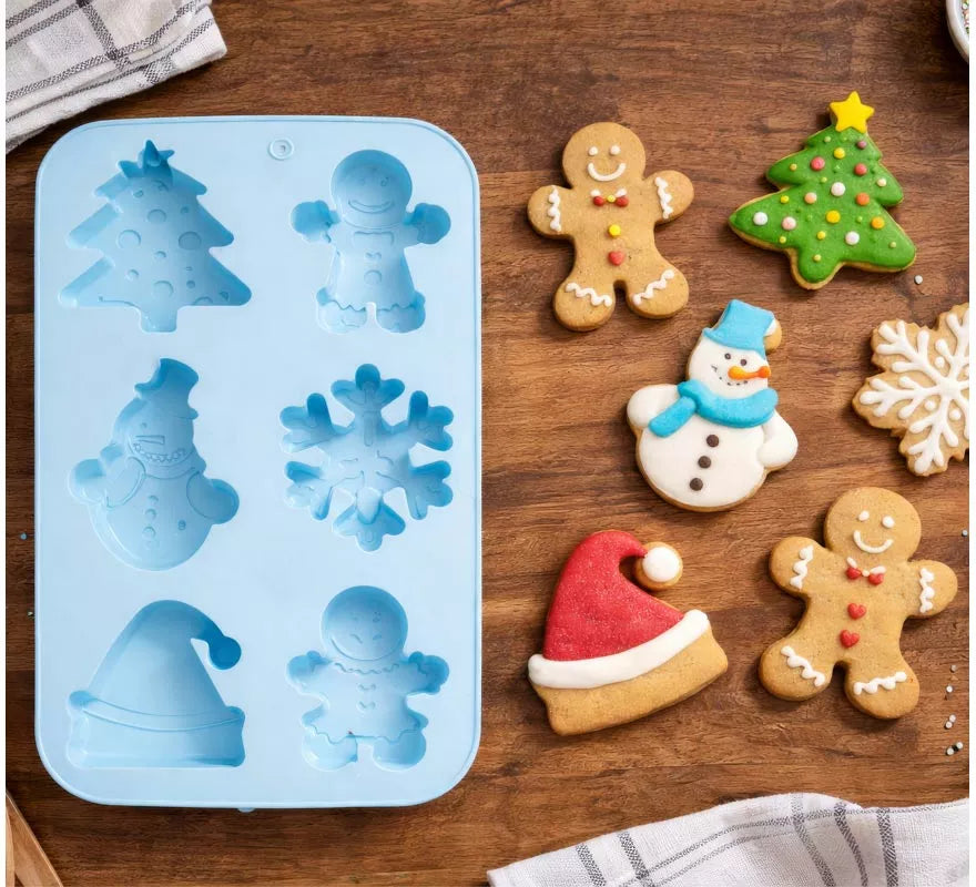 Translation missing: fr.Molde de Silicona azul para 6 Galletas Navideñas de 16x25 cm
