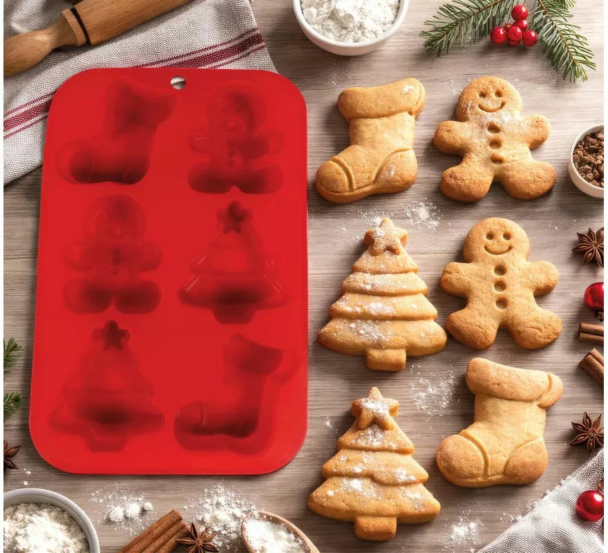 Translation missing: fr.Molde de Silicona rojo para 6 Galletas Navideñas de 16x25 cm