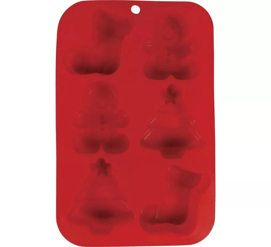 Translation missing: fr.Molde de Silicona rojo para 6 Galletas Navideñas de 16x25 cm