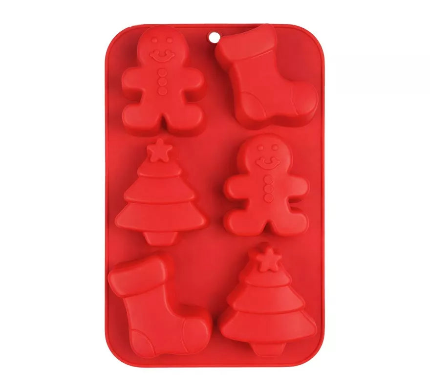 Translation missing: fr.Molde de Silicona rojo para 6 Galletas Navideñas de 16x25 cm