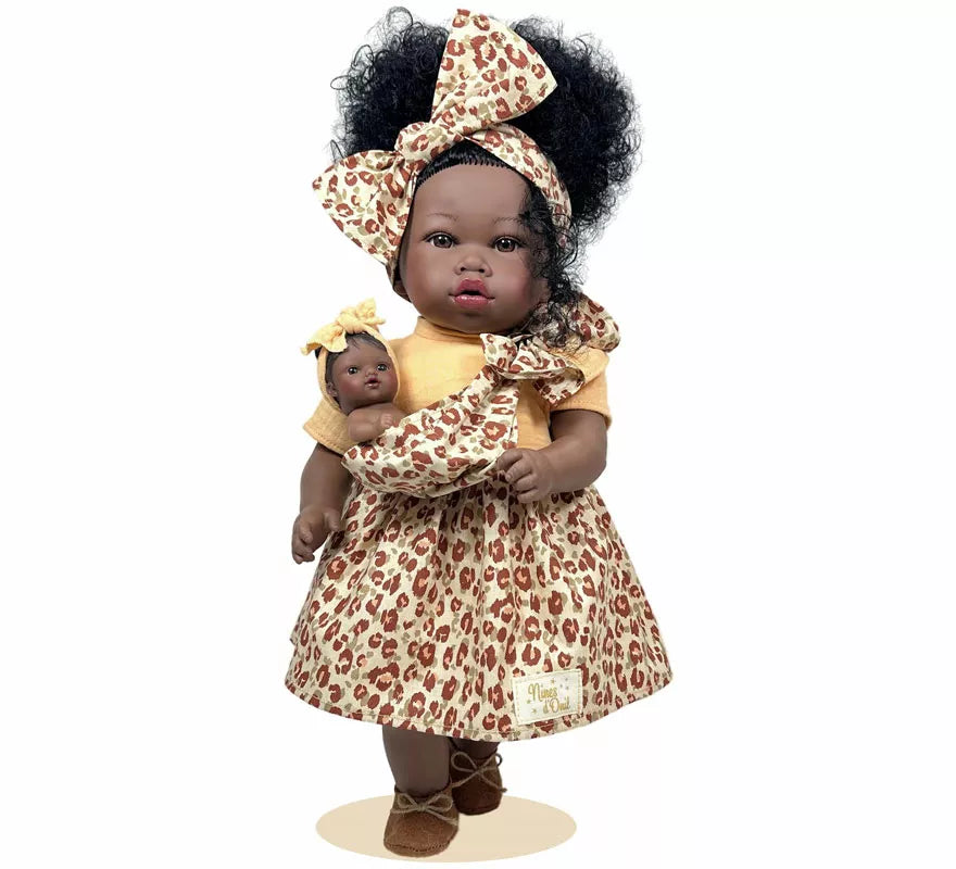 Translation missing: fr.Muñeca Addis con Bebé y Vestido Animal Print de 45 cm