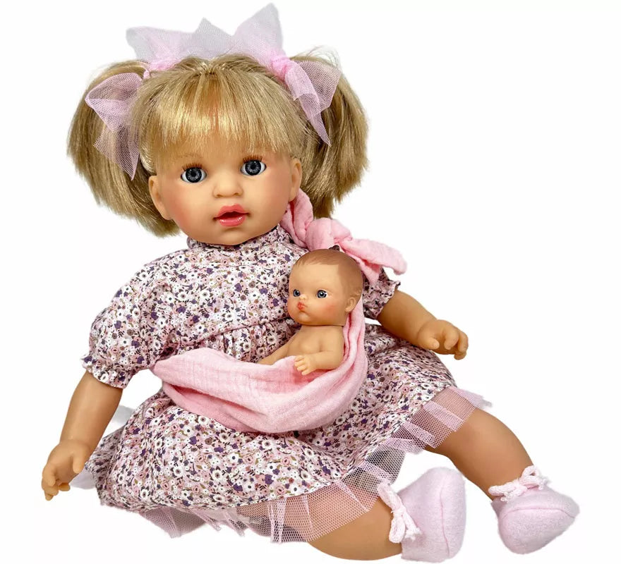 Muñeca Álex rubia con Bebé y Vestido Floral de 40 cm