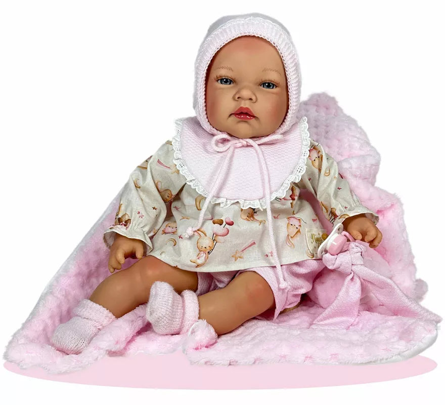 Muñeca Celia con Manta y Conjunto rosa de 45 cm