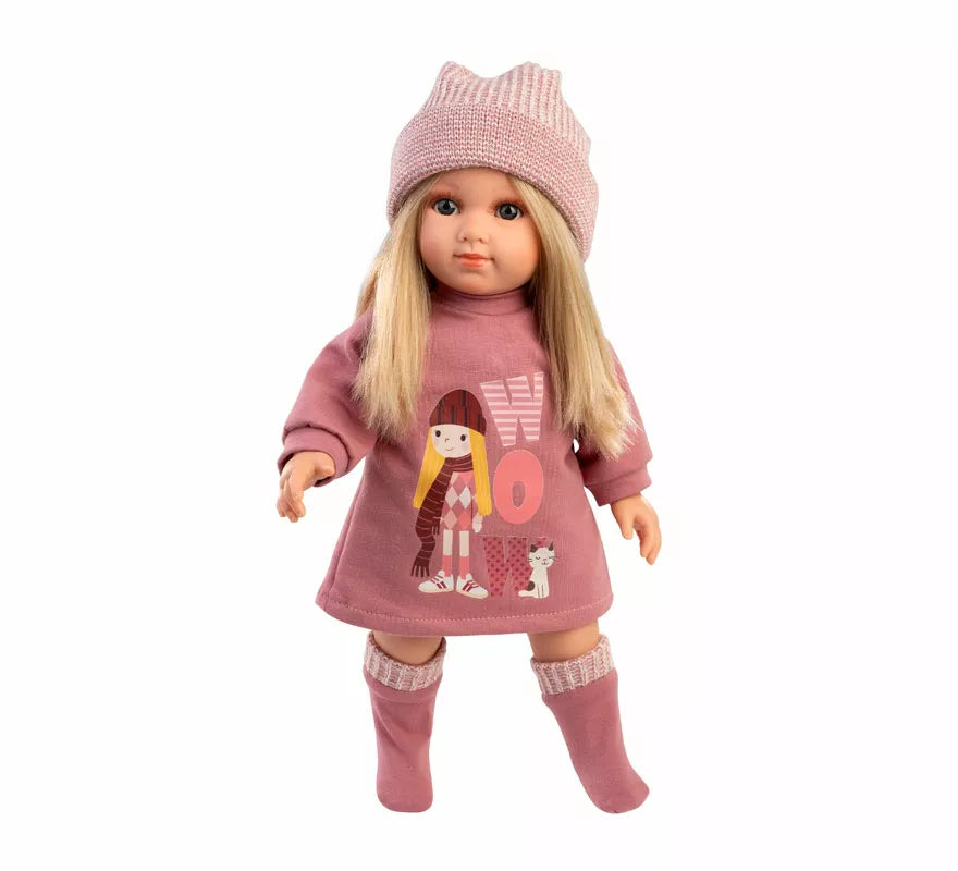 Translation missing: fr.Muñeca Elena de 35 cm con Vestido y Gorro de Punto
