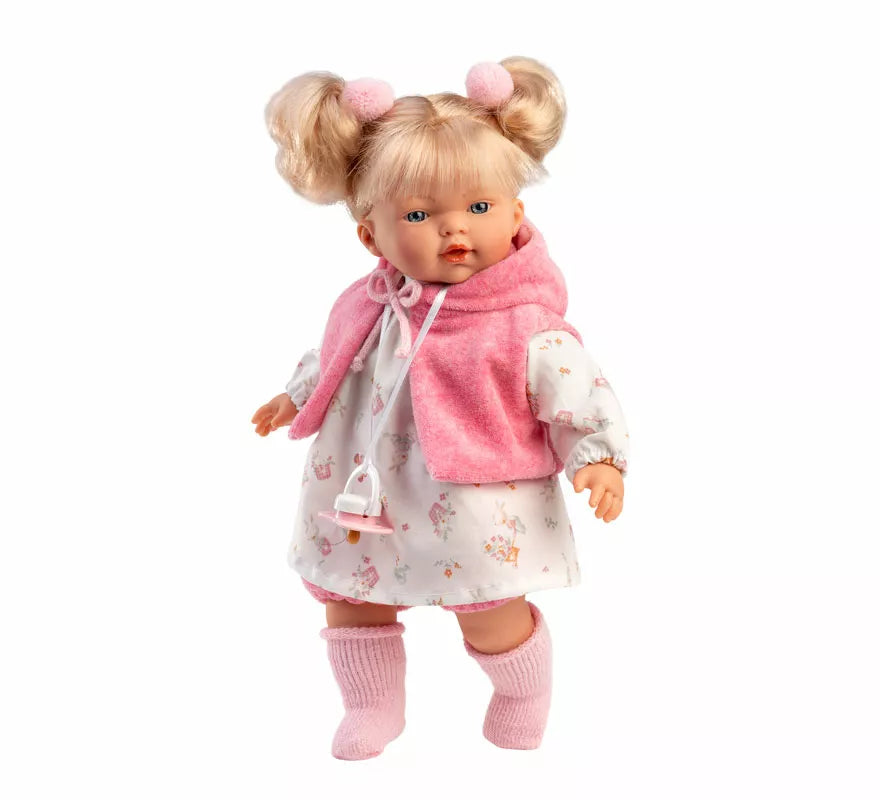 Translation missing: fr.Muñeca Roberta Llorona de 33 cm con Vestido Estampado y Capa