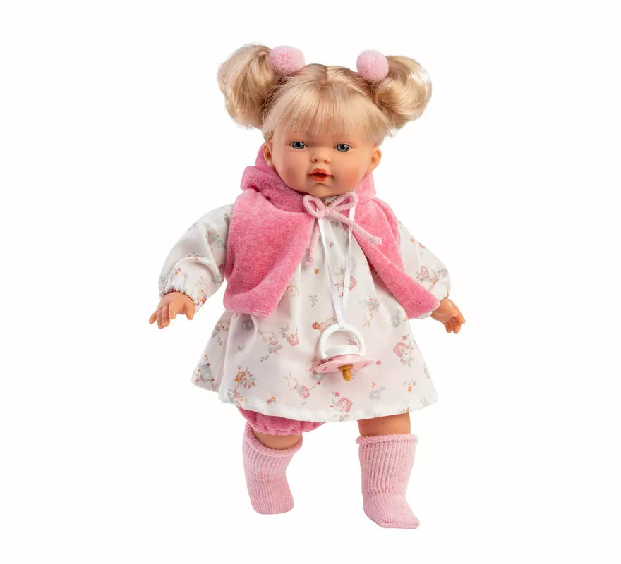 Translation missing: fr.Muñeca Roberta Llorona de 33 cm con Vestido Estampado y Capa