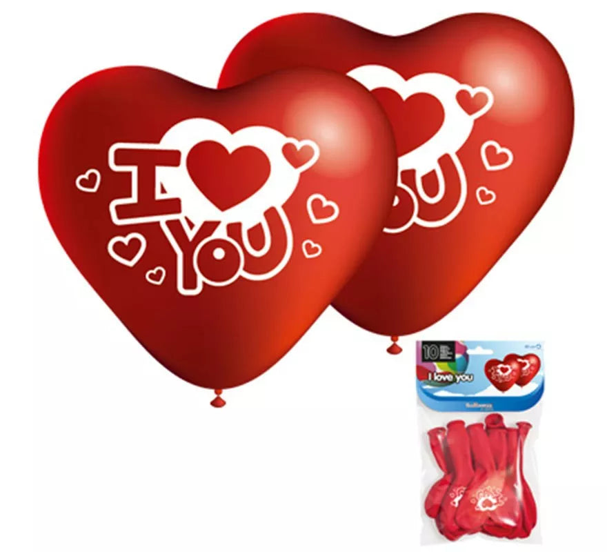 Translation missing: fr.Pack 10 Globos forma de Corazón I Love You de 80 cm de perímetro