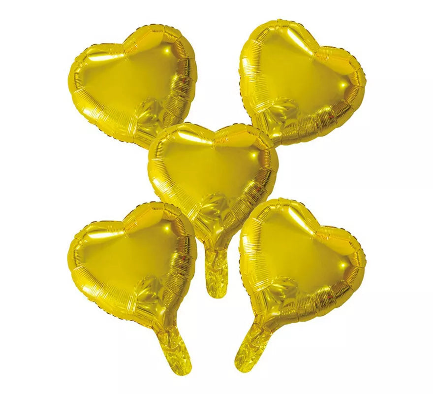 Translation missing: fr.Pack 5 Globos de Foil Corazón Oro de 23 cm