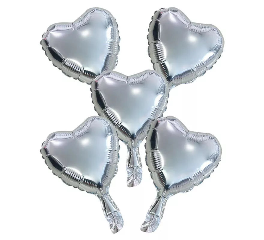 Translation missing: fr.Pack 5 Globos de Foil Corazón Plata de 23 cm