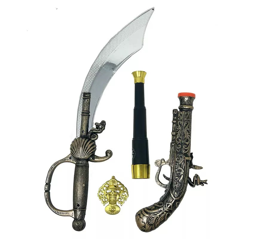 Translation missing: fr.Pack Armas Pirata: Espada, Pistola, Catalejo y Medalla de Plástico