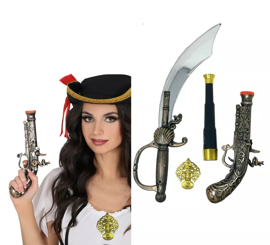 Translation missing: fr.Pack Armas Pirata: Espada, Pistola, Catalejo y Medalla de Plástico