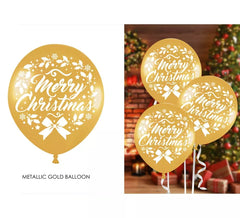 Pack de 10 Globos dorados de Feliz Navidad de Látex