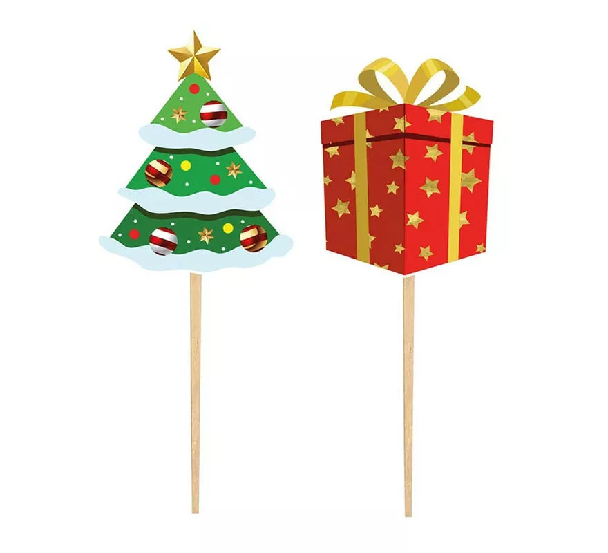 Translation missing: fr.Pack de 12 Palillos Decorativos Árbol de Navidad de papel de 6 cm
