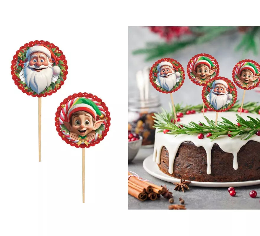 Translation missing: fr.Pack de 12 Palillos Decorativos de Papá Noel y Elfo de 6 cm