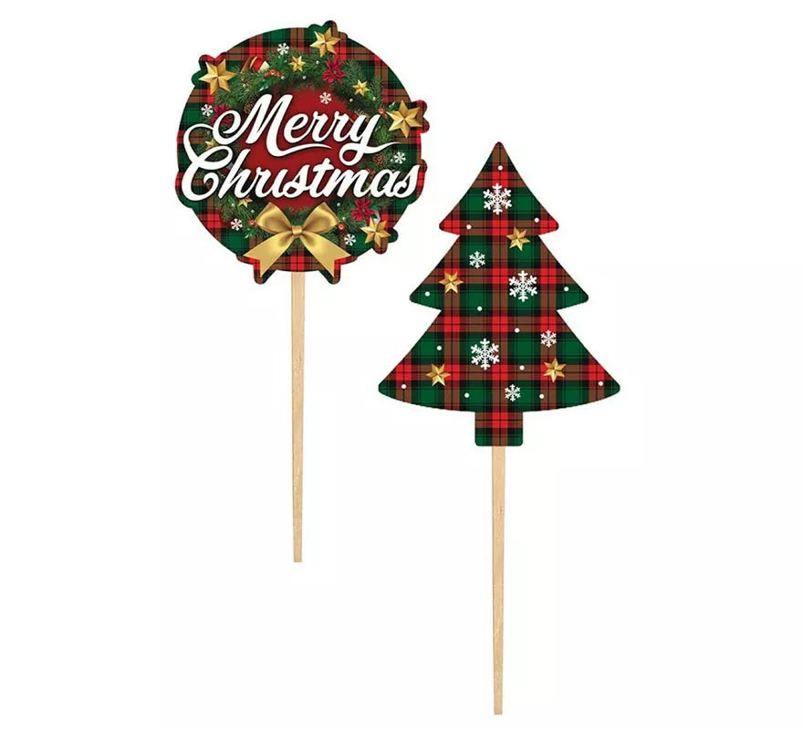 Translation missing: fr.Pack de 12 Palillos Decorativos Merry Christmas de papel de 6 cm