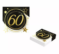 Lot de 12 serviettes 60 ans 33X33 cm