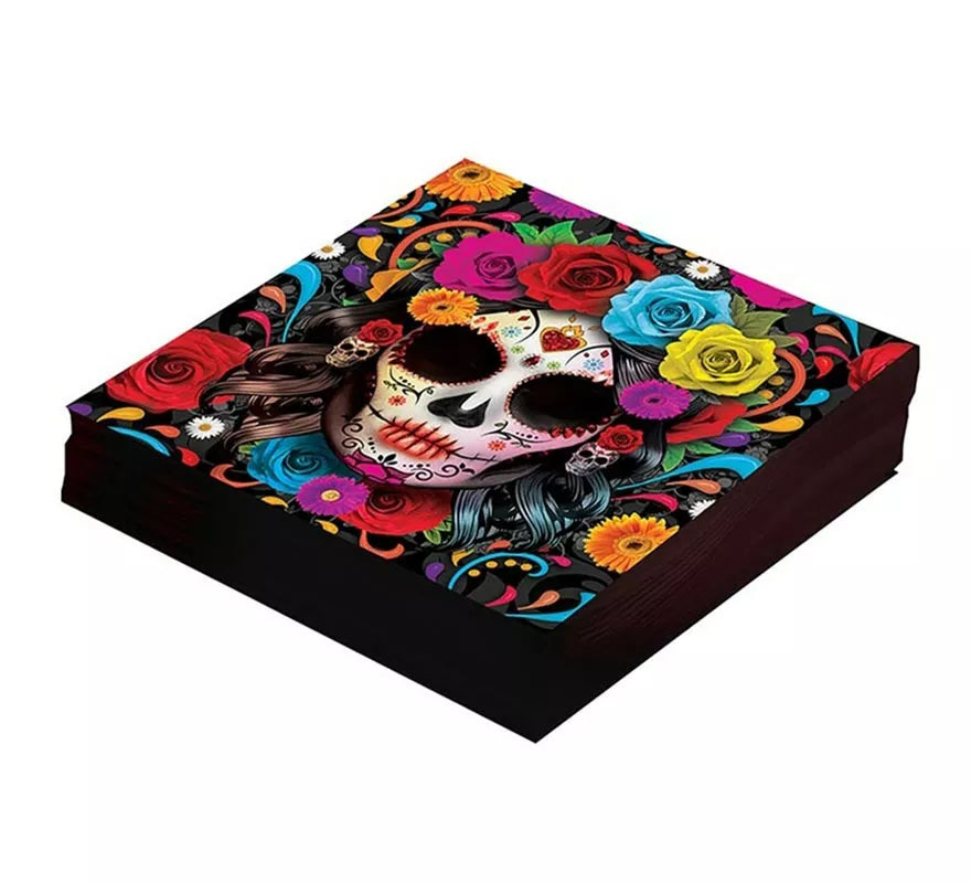 Translation missing: fr.Pack de 12 Servilletas Catrina colorida de 33x33 cm