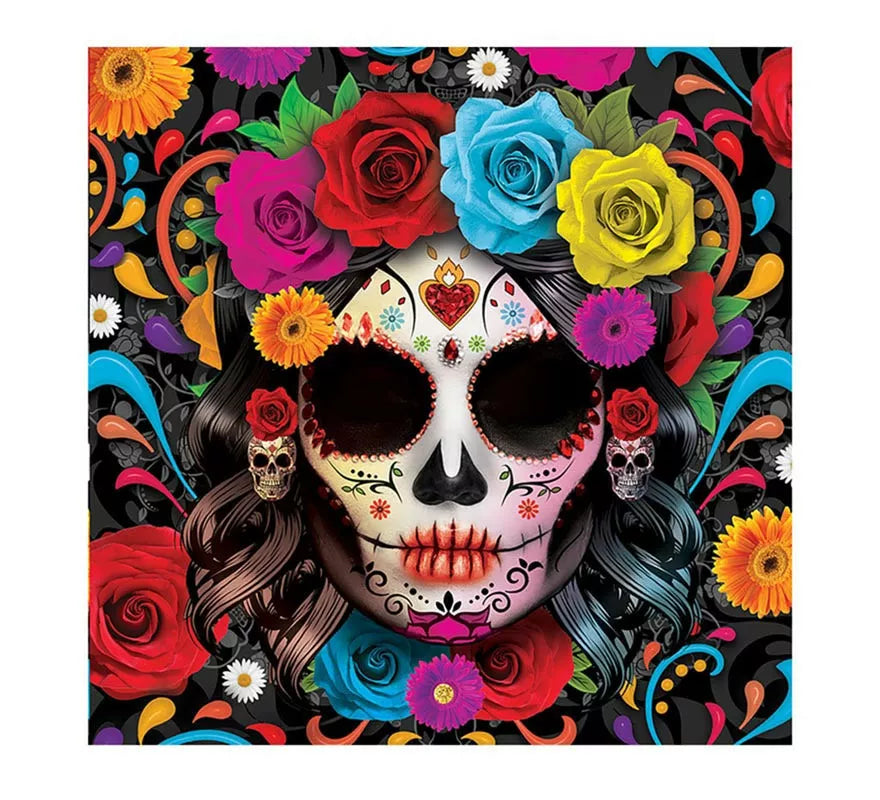 Translation missing: fr.Pack de 12 Servilletas Catrina colorida de 33x33 cm