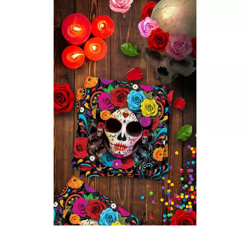 Translation missing: fr.Pack de 12 Servilletas Catrina colorida de 33x33 cm