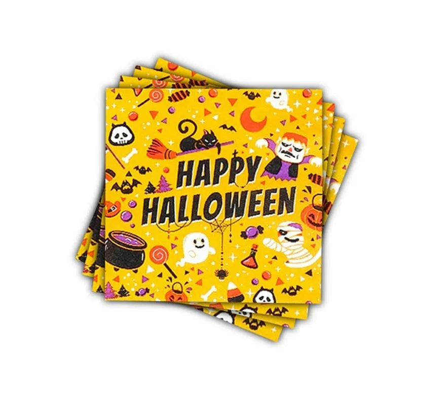 Pack de 12 Servilletas Happy Halloween Print naranja de 33x33 cm
