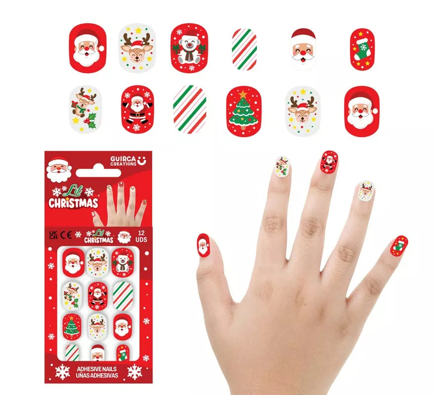 Translation missing: fr.Pack de 12 Uñas Adhesivas de Papá Noel para niña