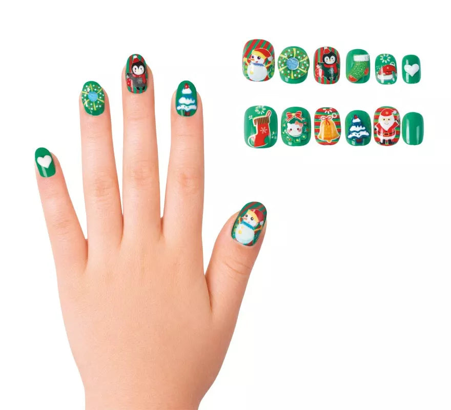 Translation missing: fr.Pack de 12 Uñas Adhesivas Navideñas verdes para niña