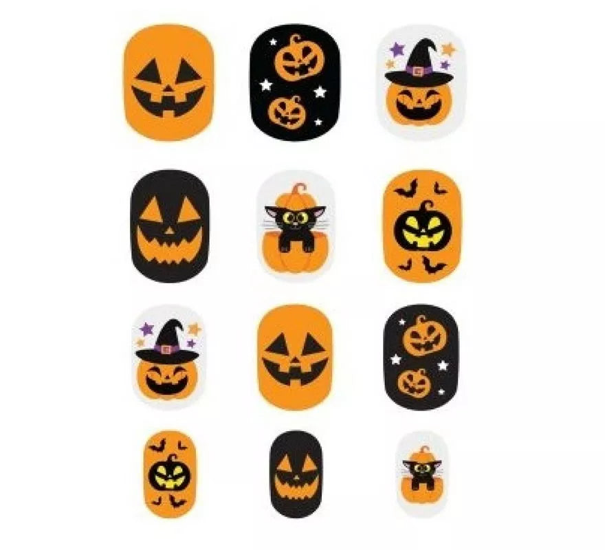 Translation missing: fr.Pack de 12 Uñas Calabaza con Adhesivo Infantil