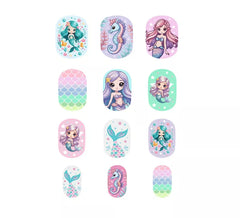 Lot de 12 faux ongles sirène pour filles