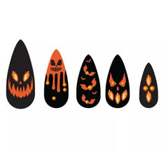 Lot de 12 faux ongles citrouille avec bijoux