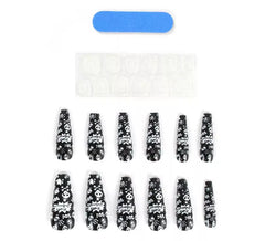Pack de 12 faux ongles tête de mort noire