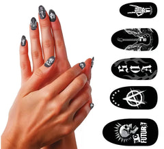 Lot de 12 faux ongles punk avec colle