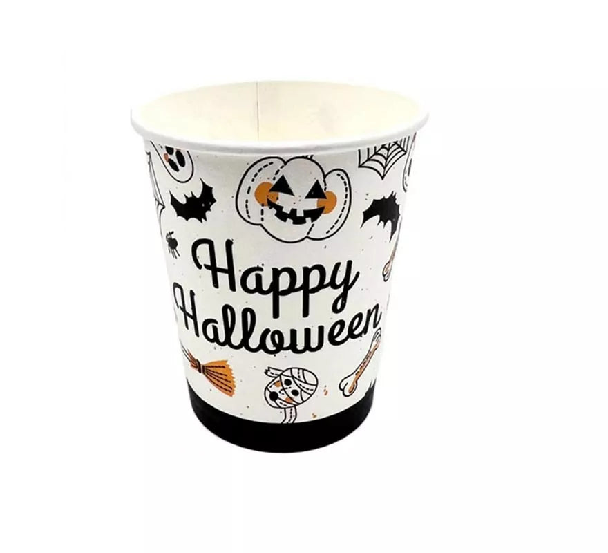 Translation missing: fr.Pack de 12 Vasos de 250 ml Happy Halloween Print blanco y negro