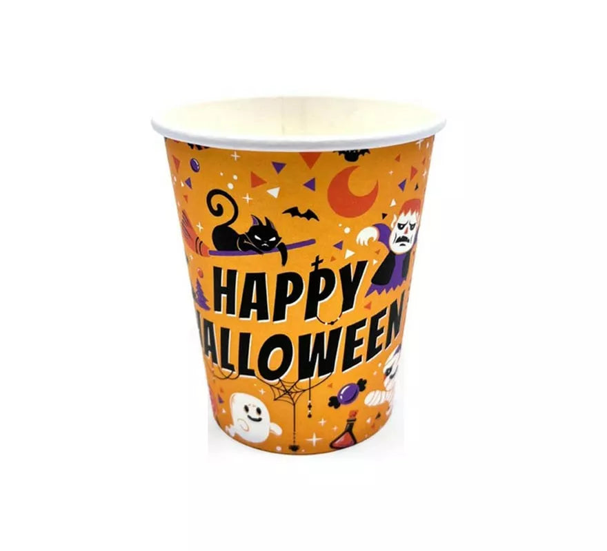 Translation missing: fr.Pack de 12 Vasos de 250 ml Happy Halloween Print naranja