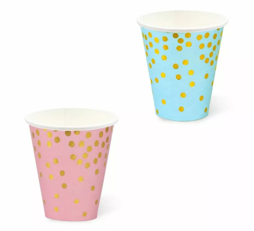 Translation missing: fr.Pack de 12 Vasos de cartón con lunares dorados de 250 ml en varios colores
