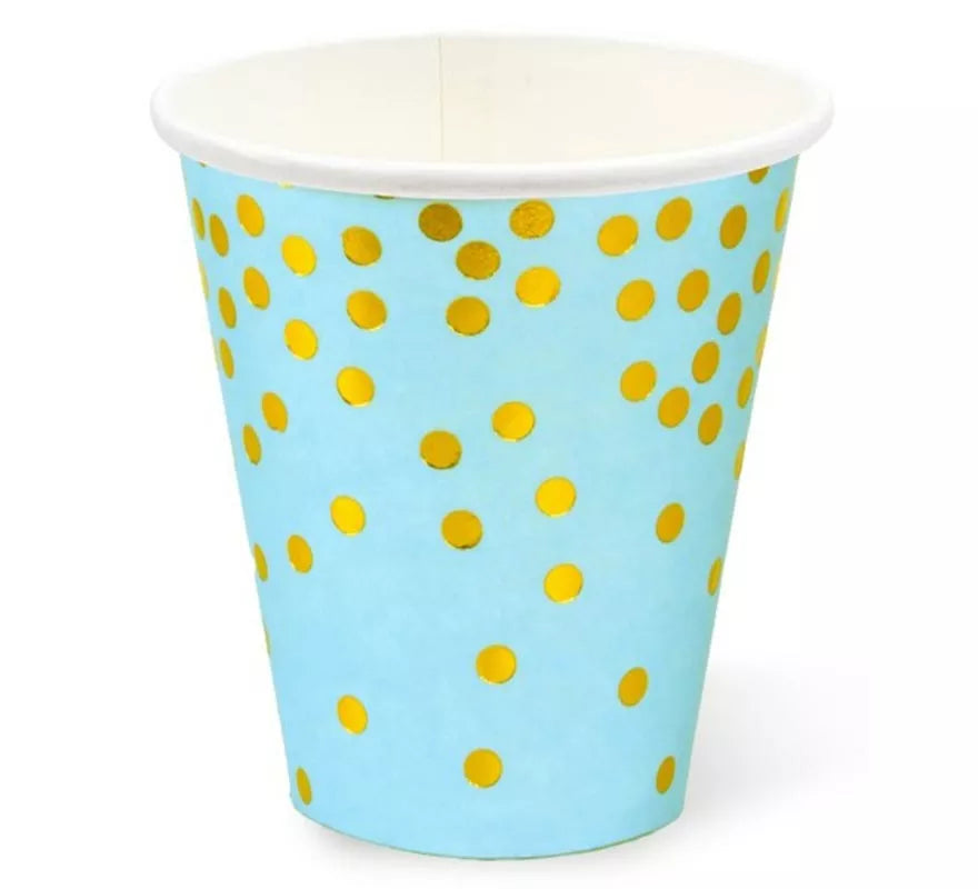 Translation missing: fr.Pack de 12 Vasos de cartón con lunares dorados de 250 ml en varios colores