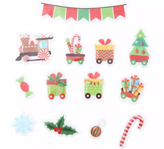 Lot de 13 autocollants en gel en forme de train de Noël, 20 x 25 cm