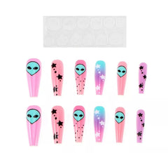 Pack de 13 Ongles Autocollants Alien Rose