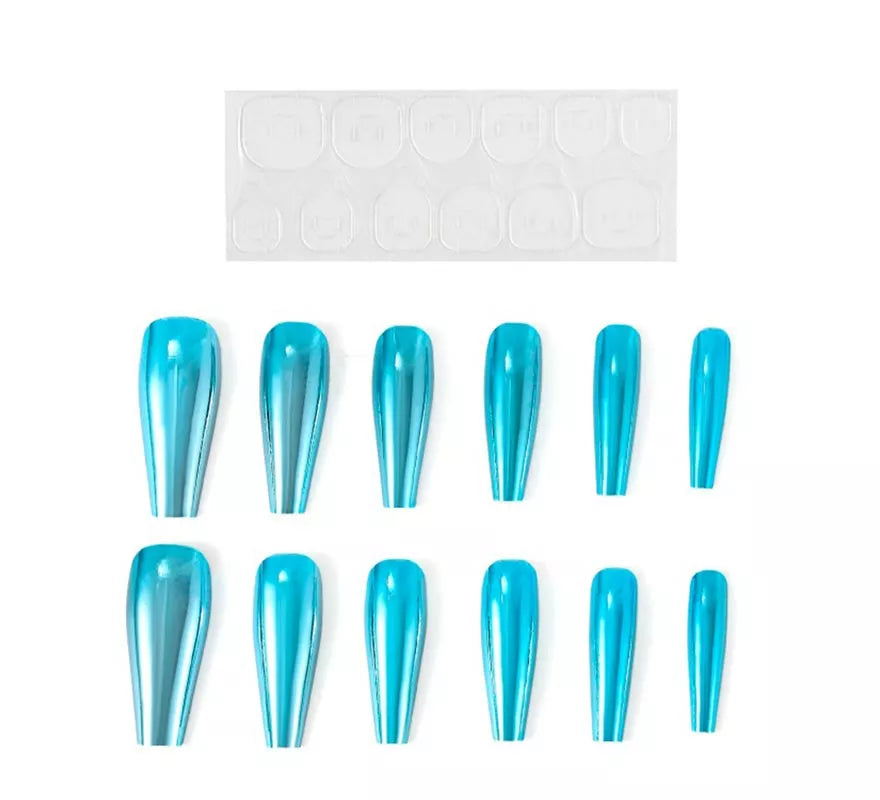 Translation missing: fr.Pack de 13 Uñas Autoadhesivas efecto metal turquesa