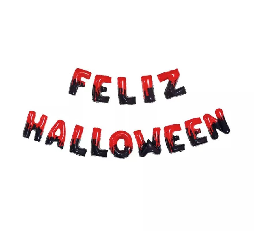 Translation missing: fr.Pack de 14 Globos Feliz Halloween negro y rojo de 40 cm