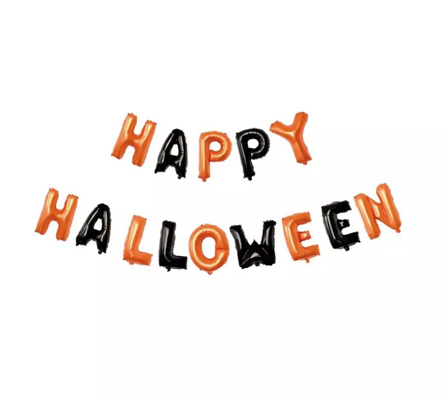 Translation missing: fr.Pack de 14 Globos Happy Halloween negro y naranja de 40 cm